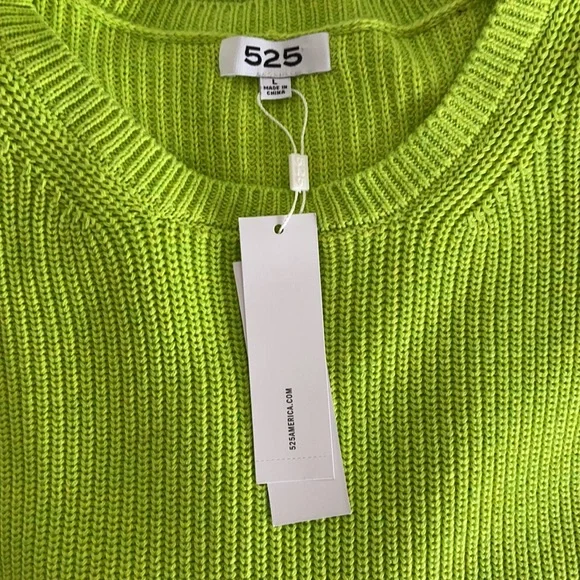 New 525 neon green ribbed knit cotton pullover sweater jumper - Picture 6 of 8
